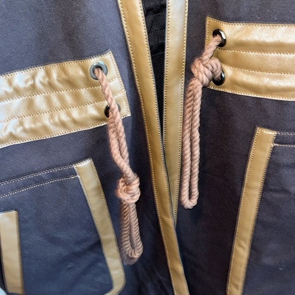 Dark brown stretchy open tan faux leather trim Lysse Margaret Parka jacket M - Picture 9 of 13